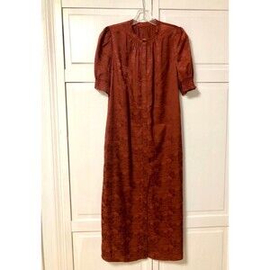 Copper Rust Satin Jacquard Puff Sleeve Maxi Dress - Womens Size S